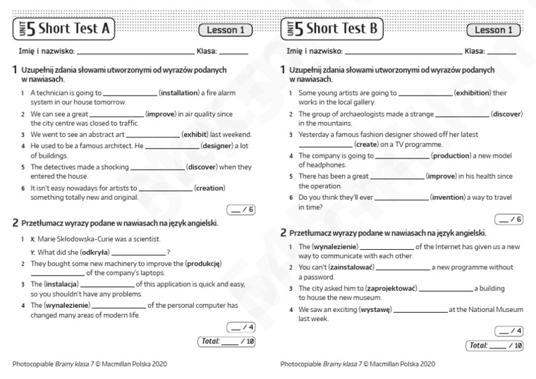 Brainy Klasa 4 Test Unit 7 Brainy kl7 Short Tests Unit 5 Lesson 1 | PDF | Computer Science | Computing