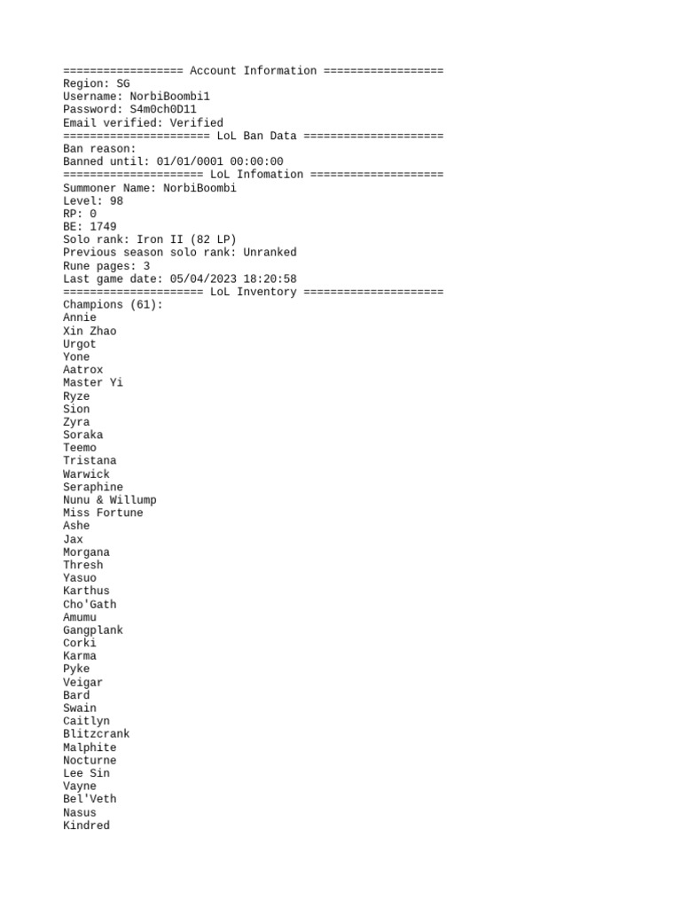 League of Legends Account Details | PDF