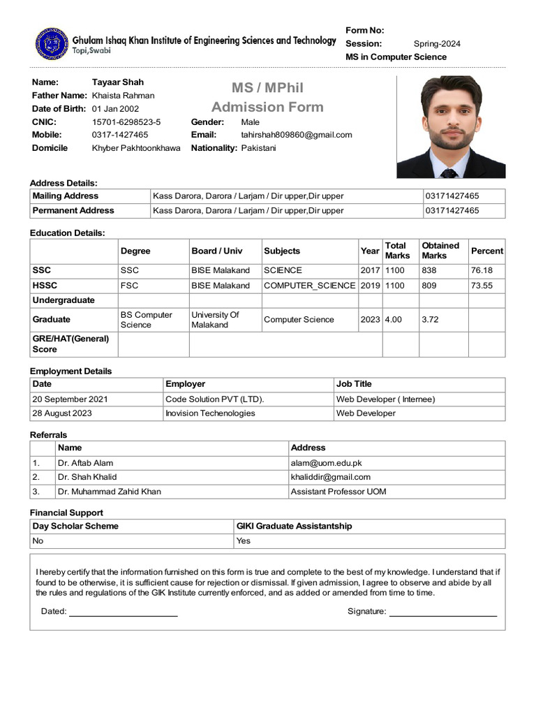 Admission Form | PDF