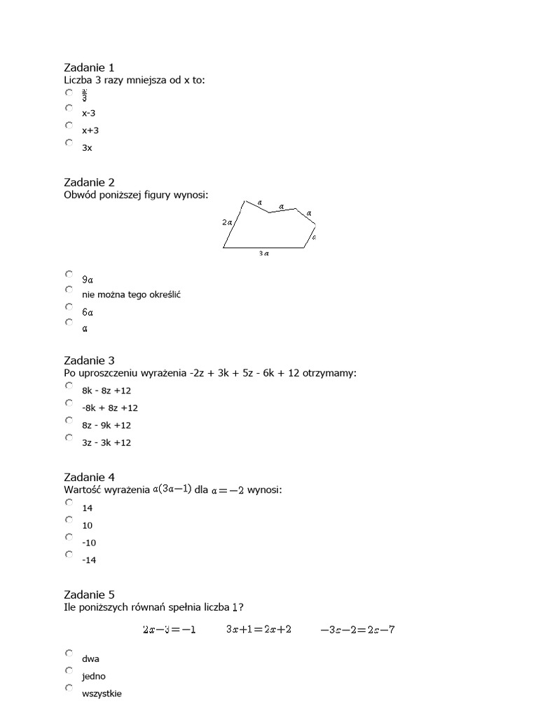 Sprawdzian Wyrażenia Algebraiczne Klasa 6 Sprawdzian Wyrazenia Algebraiczne KL 6 | PDF