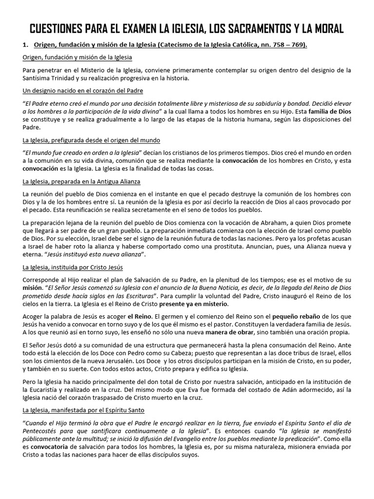 Cuestiones para El Examen La Iglesia, Los Sacramentos y La Moral | PDF ...