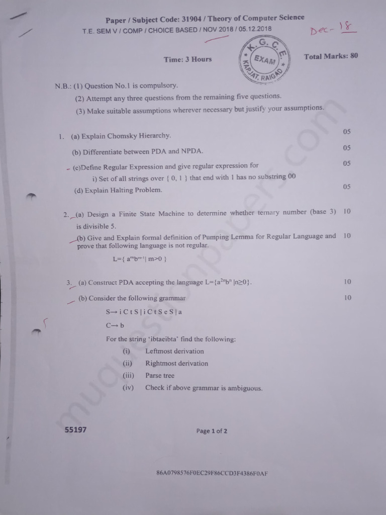 Computer Science Theory Exam Questions | PDF | Formalism (Deductive ...