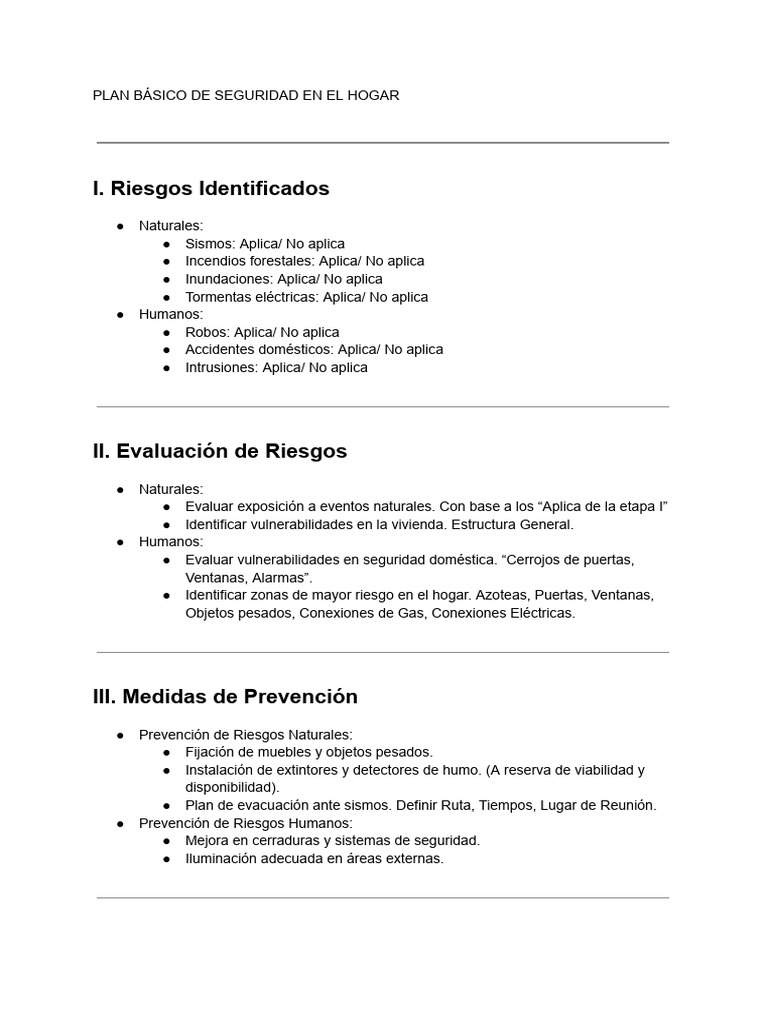 Plan Básico de Seguridad en El Hogar | PDF