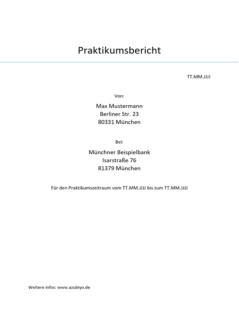 Azubiyo Kopiervorlage Beispiel Praktikumsbericht | PDF