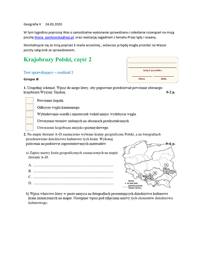 Test Z Geografi Klasa 5 Sprawdzian Z Geografi Klasa 5 Dział 3 M.P | PDF