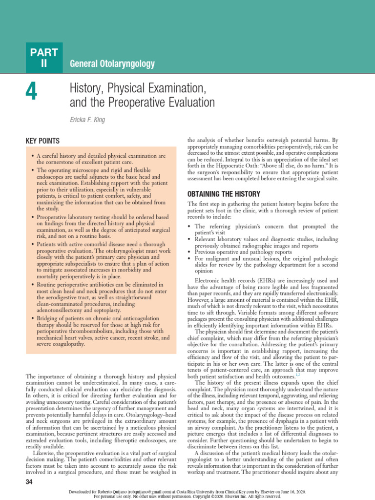 4 History, Physical Examination, and The Preoperative Evaluation