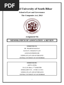 Company Law Assignment Memorandum of Association