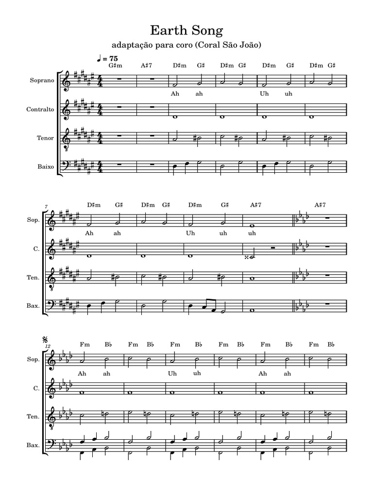 Earth Song Pdf Vocal Music Singing