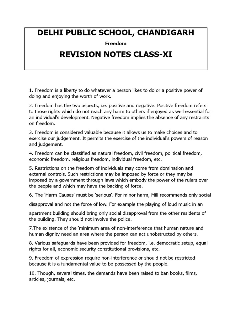 Freedom Notes Class 11 | PDF | Liberty | Political Science