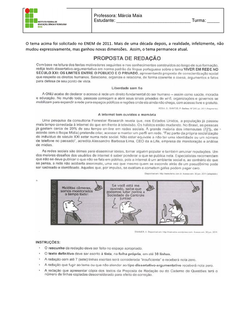 Redação ENEM 2011: Tema e Avaliação | PDF