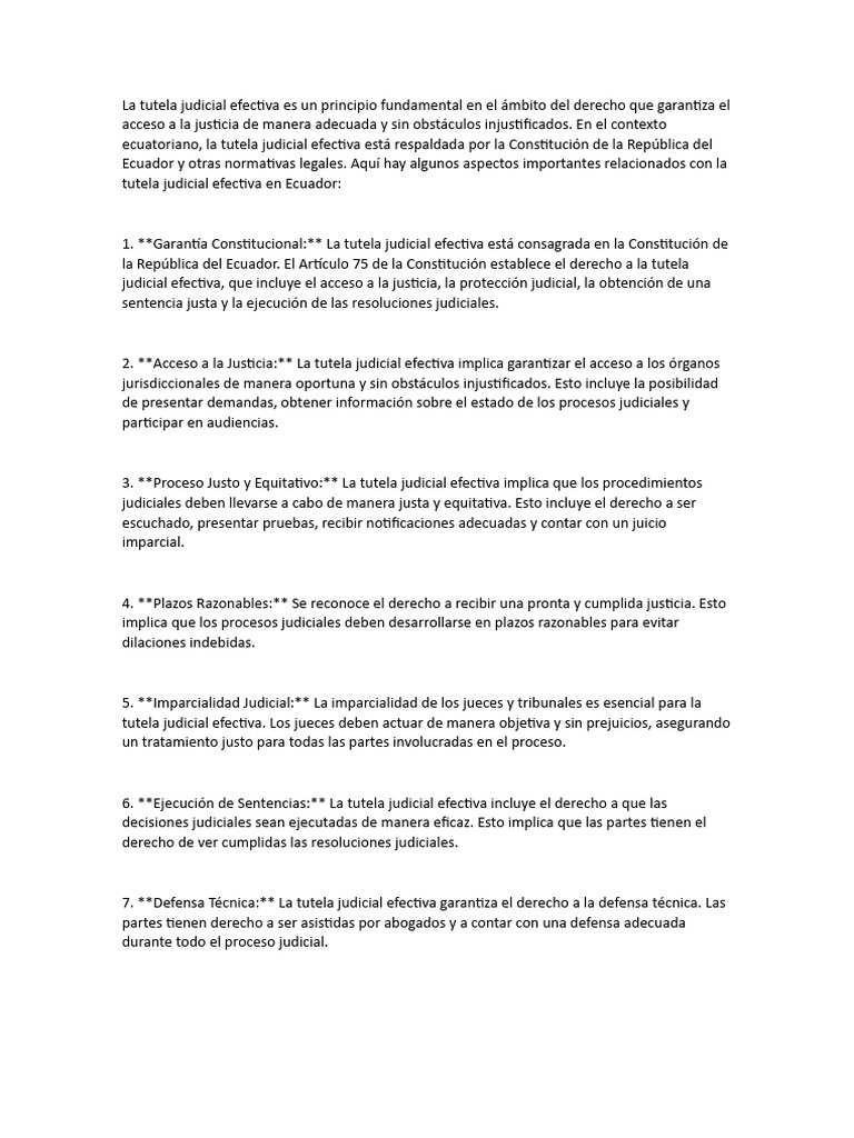 La Tutela Judicial Efectiva Es Un Principio Fundamental en El Ámbito ...