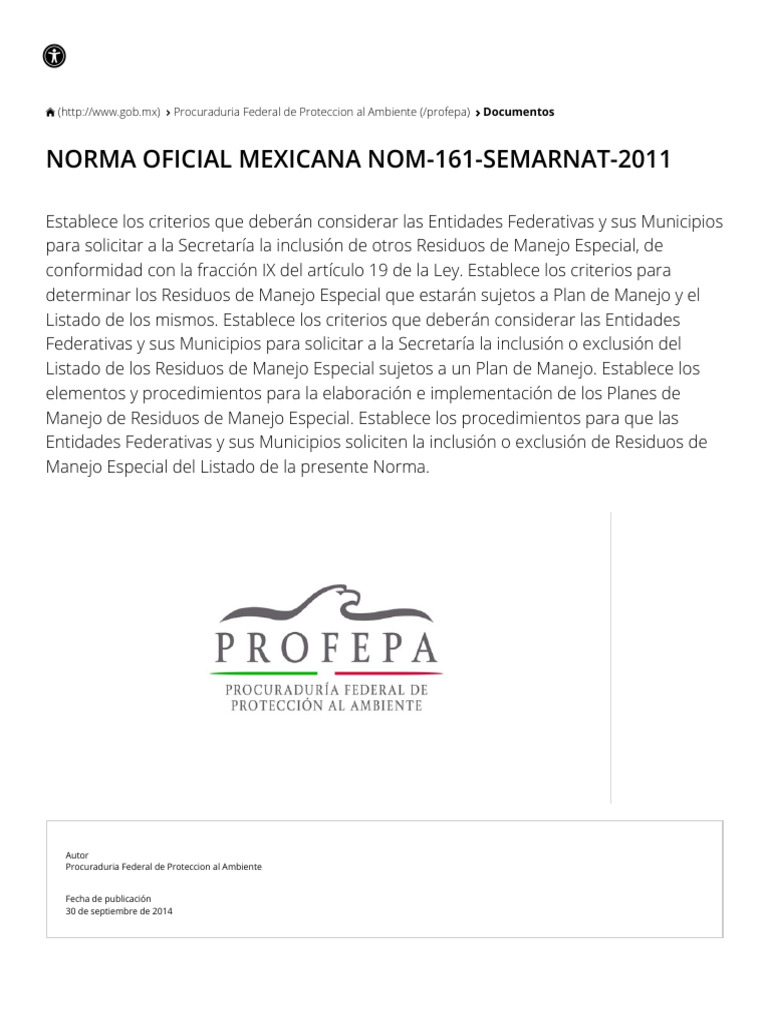 Norma Oficial Mexicana NOM-161-SEMARNAT-2011 | PDF | Derecho