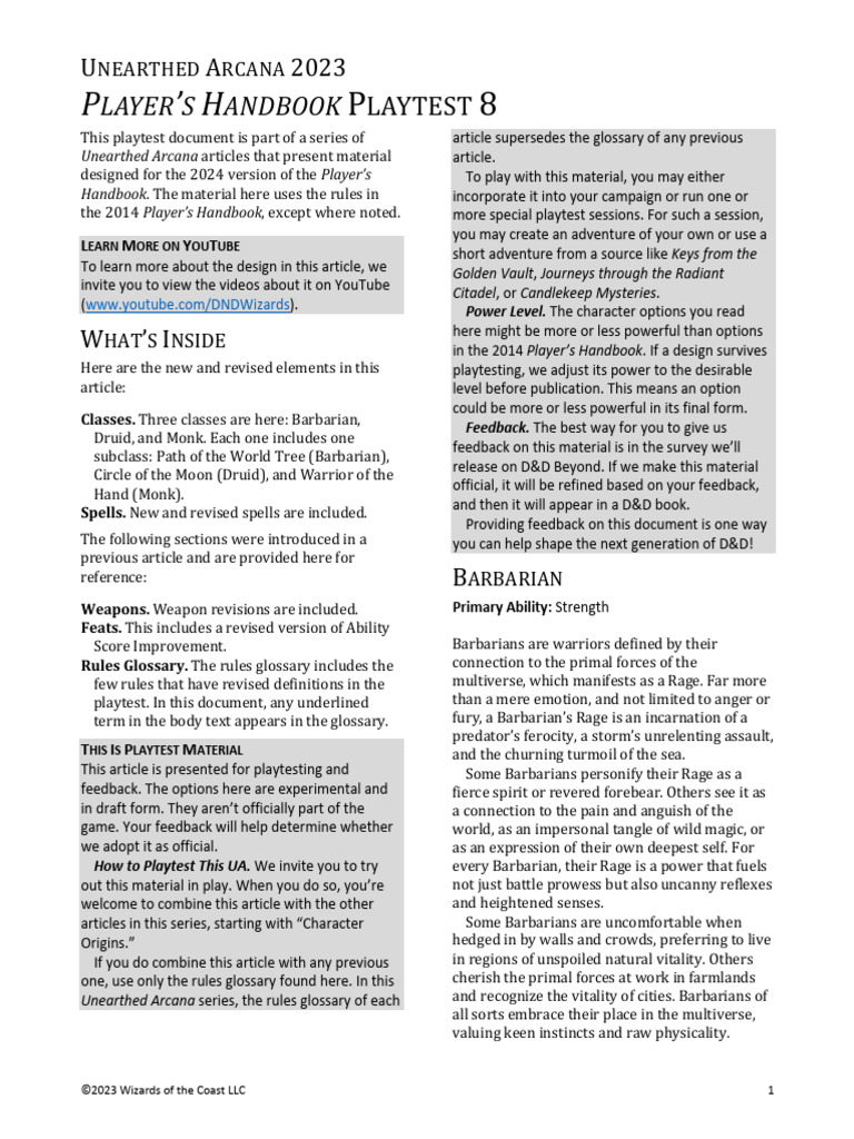 UNEARTHED ARCANA PLAYTEST 8 intelligence overview