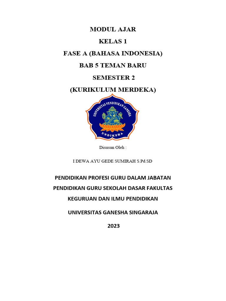 Modul Ajar Bahasa Indonesia Kelas 1 | PDF | Karier & Perkembangan ...