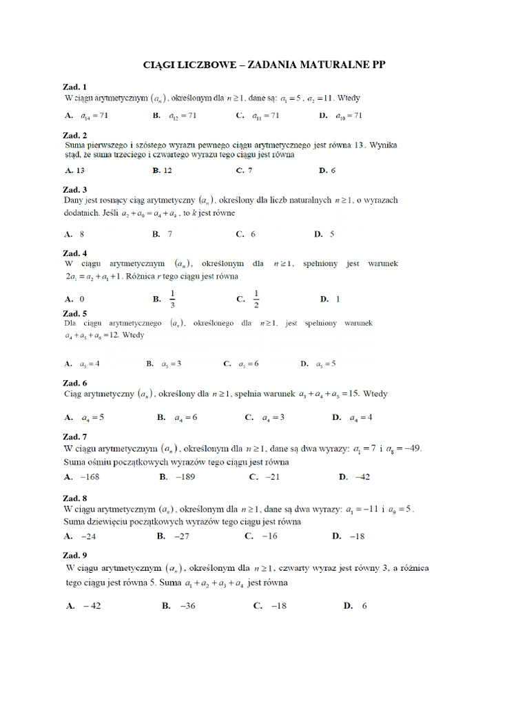 Ciągi___zadania_maturalne_PP | PDF