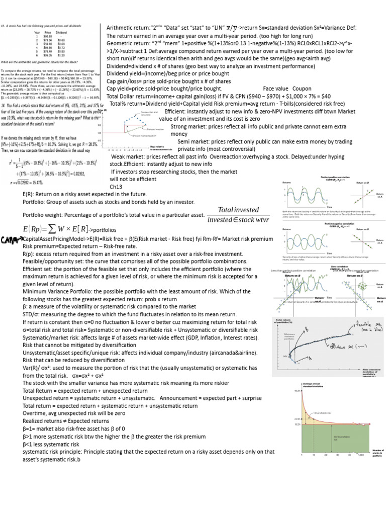 2FA3 Midterm 2 Cribsheet PDF Capital Asset Pricing Model