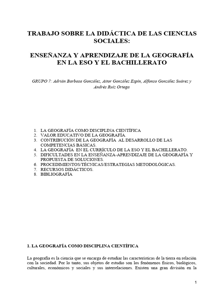 Trabajo Sobre La Didáctica de Las Ciencias Sociales | PDF | Aprendizaje ...