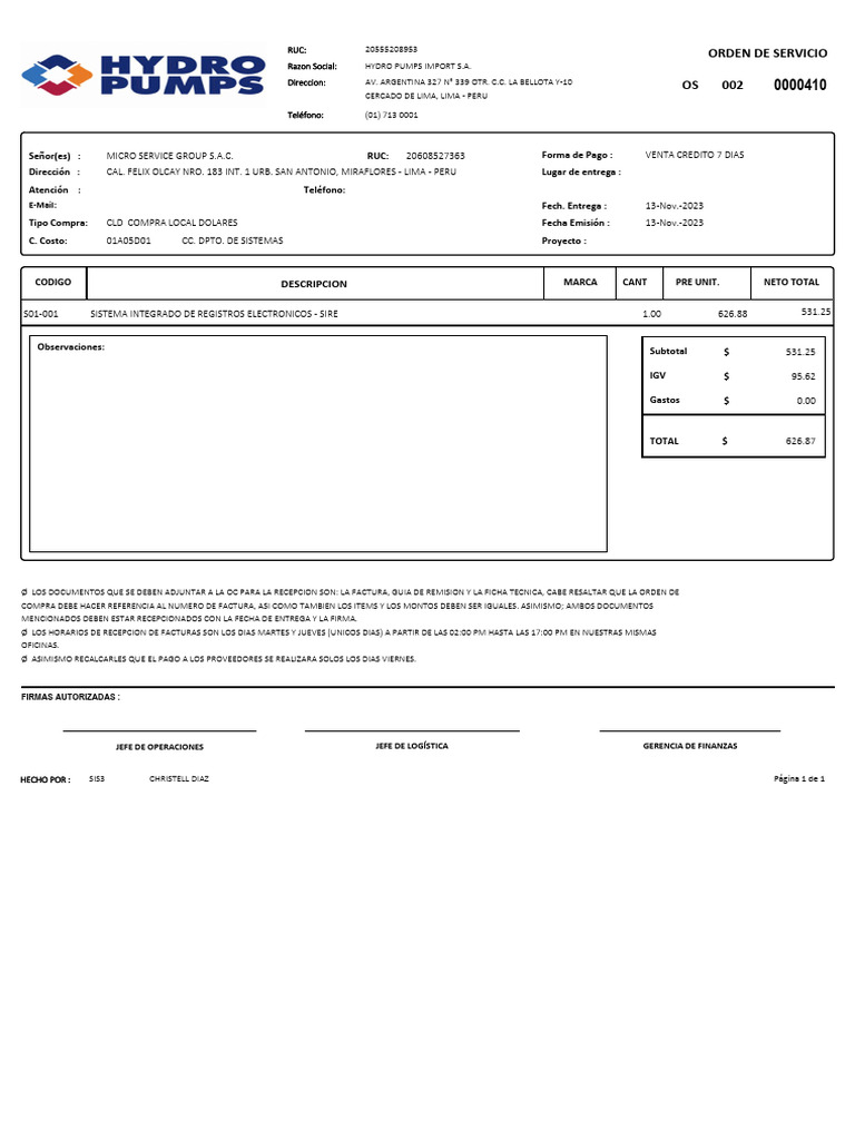 Orden de Servicio y Requisitos | PDF | Industrias de servicio