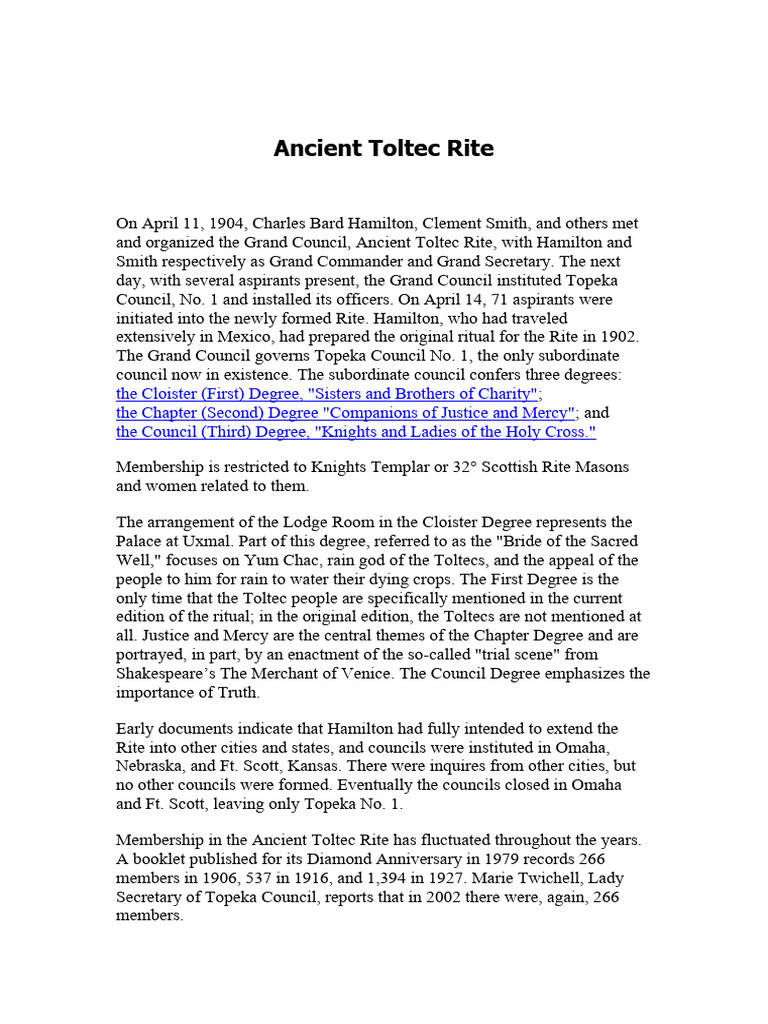Ancient Toltec Rite 3 Degrees | PDF | Altar | Priest