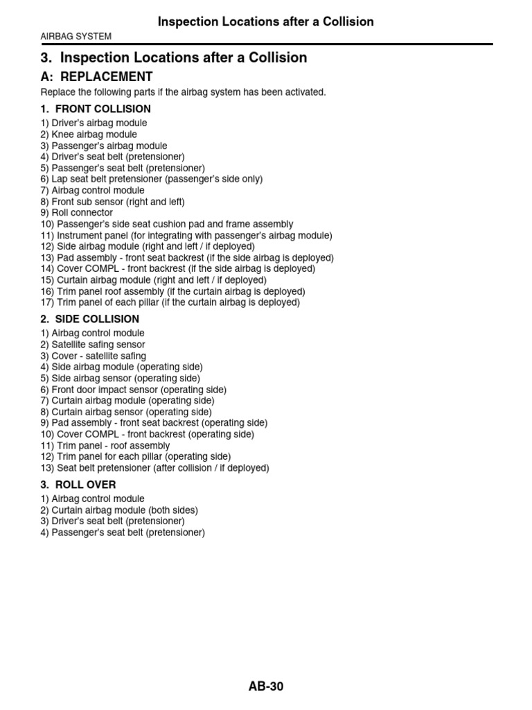 3 inspection locations after a collision pdf airbag seat belt