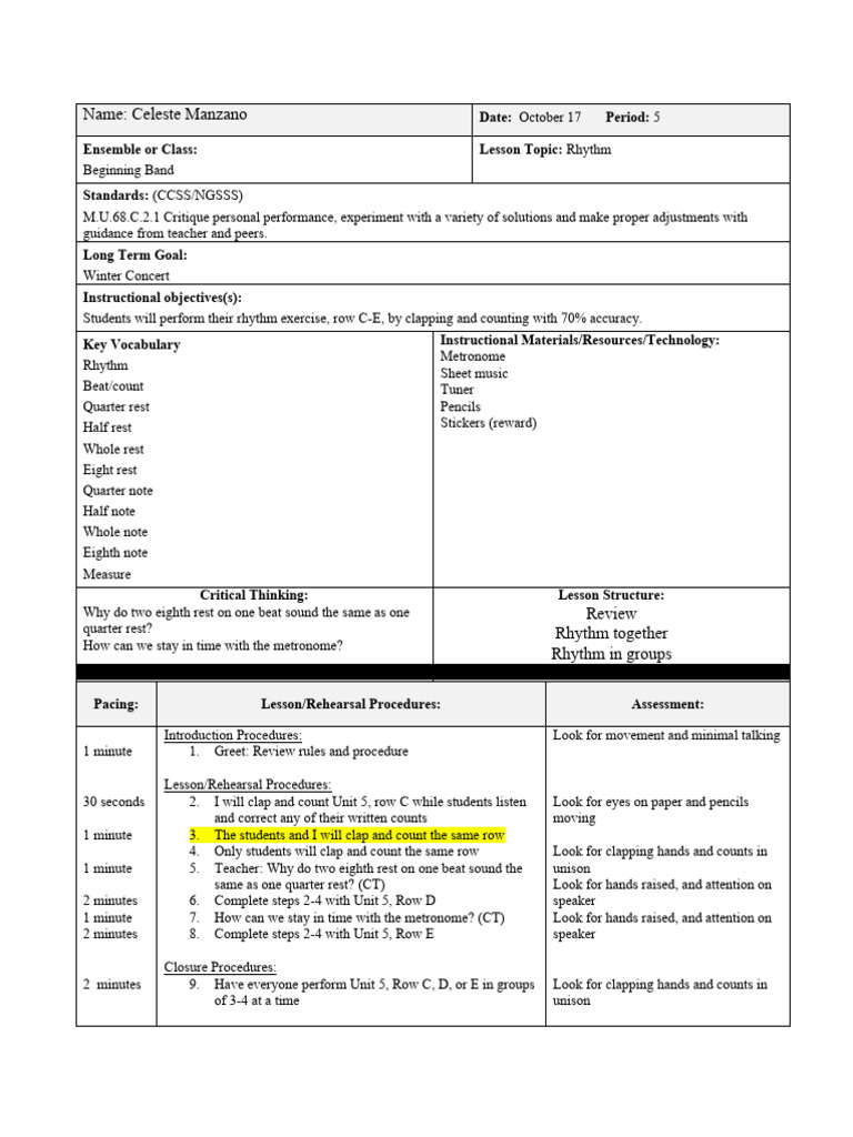 Manzano Rhythmlessonplan | PDF | Education Theory | Cognitive Science