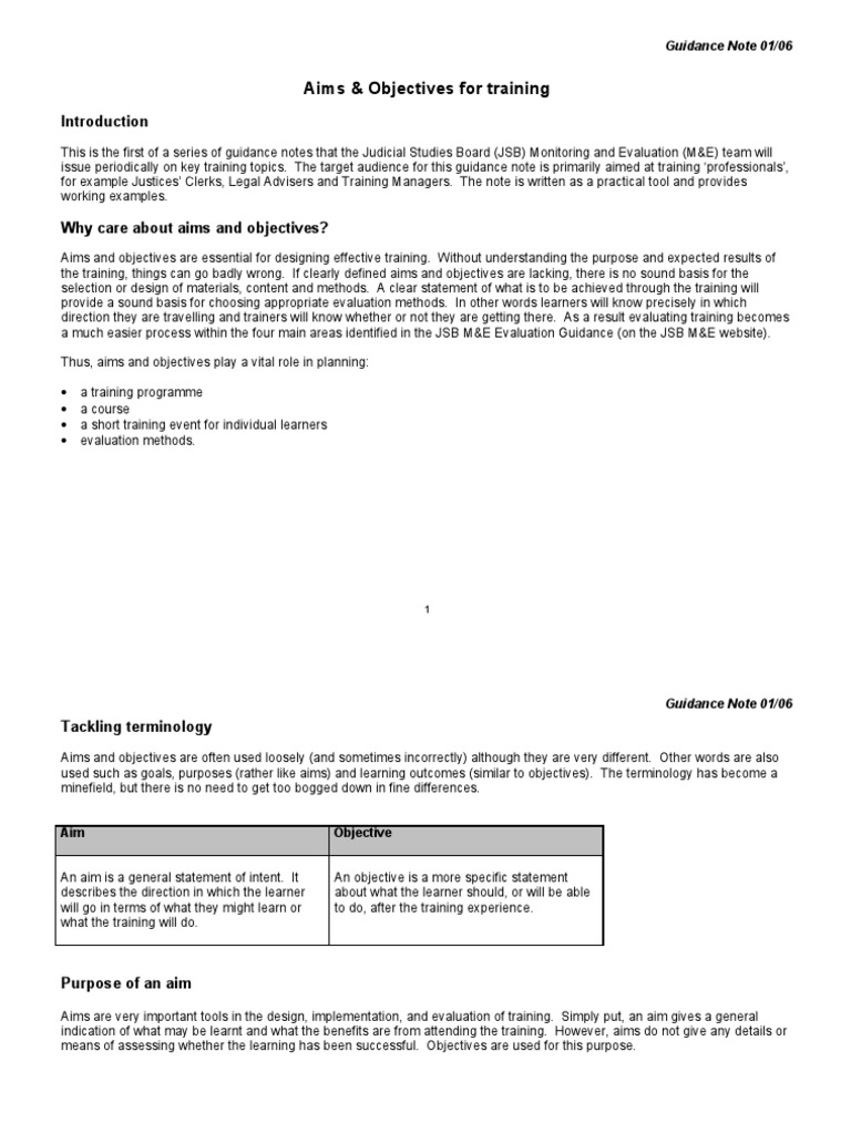 Aims and Objectives Guidance Note v1 | PDF