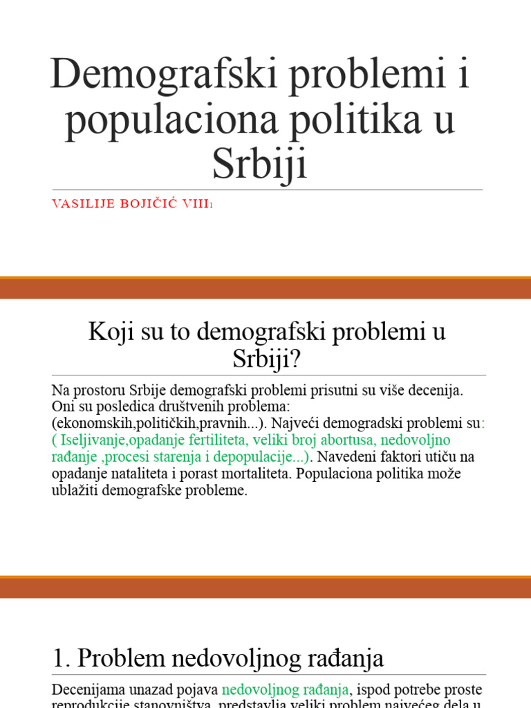 Demografski Problem I Populaciona Politika U Srbiji | PDF