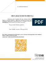 Declaração de Matrícula: INFORMAÇÃO, No Turno Noturno, Das 19:00 Às 21:45 Horas