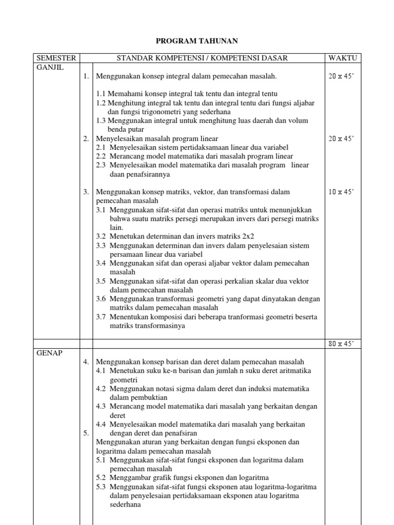 Program Tahunan Matematika Kelas Xii Ipa Pdf