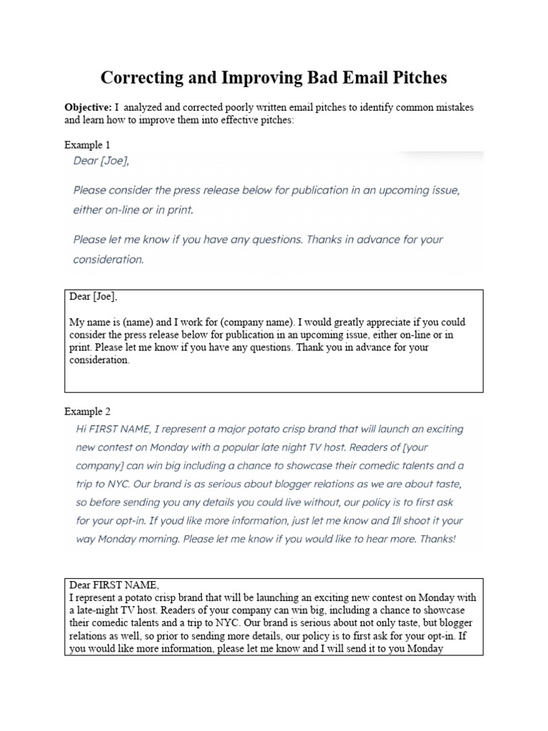 Activity Correcting and Improving Bad Email Pitches | PDF | Smartphone