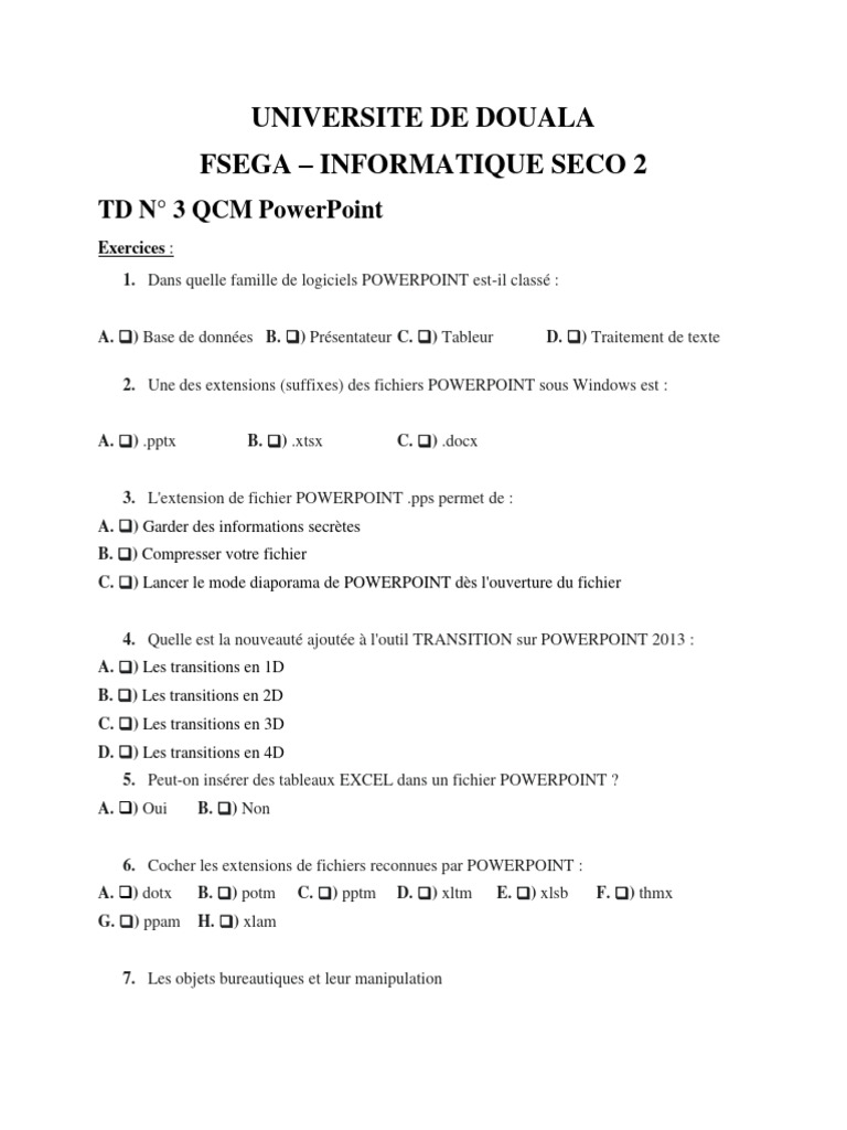 QCM PowerPoint : Exercices et Corrigés | PDF | Microsoft Powerpoint ...
