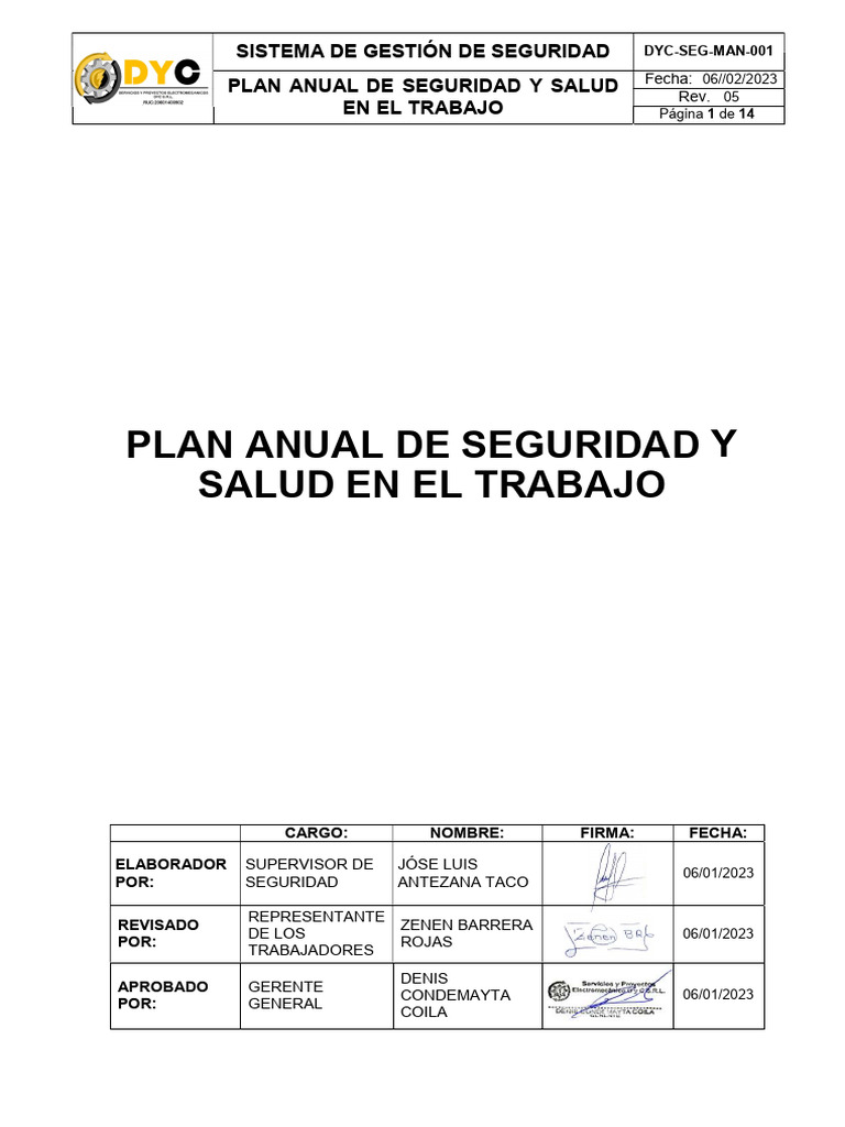 Plan Anual de Seguridad y Salud Laboral | PDF | Seguridad y salud ...