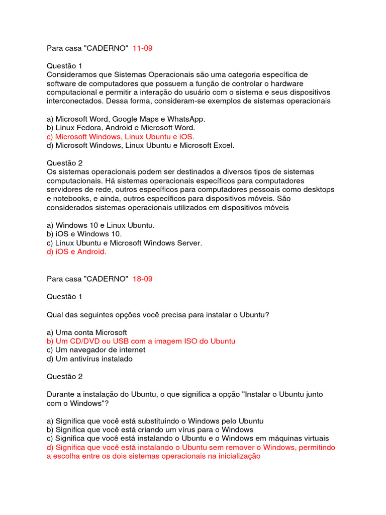 Caderno Ciencia Da Computacao Pdf Sistema Operacional Pcs