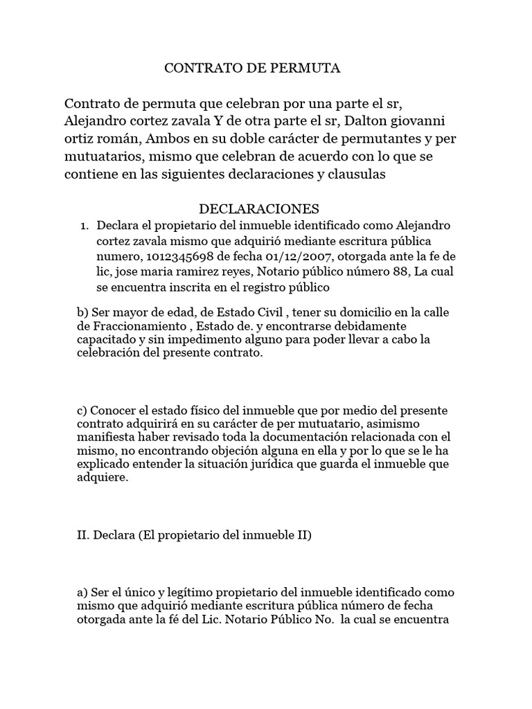 Contrato de Permuta de Inmuebles | PDF | Justicia | Crimen y violencia