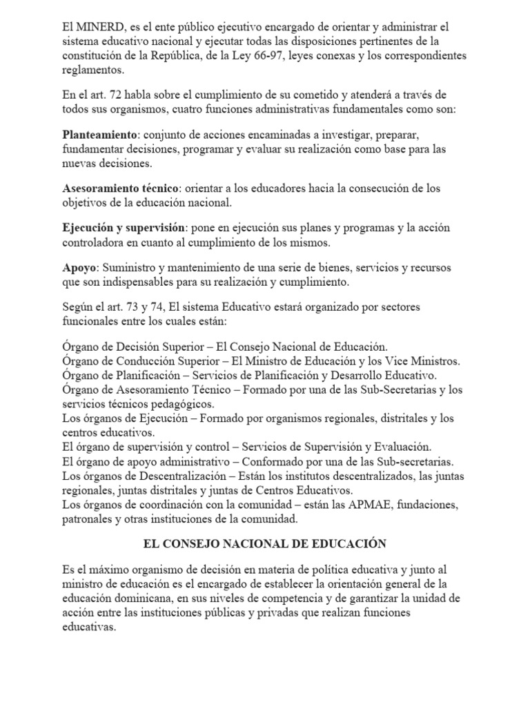 Qué es el MINERD y sus funciones | PDF | Presupuesto | Plan de estudios