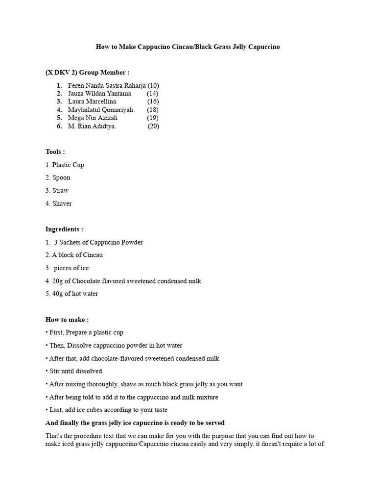 Procedure text howto make cappucino cincau group laura pdf