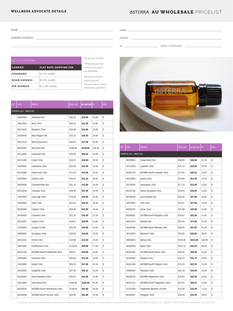 Doterra price list pdf toiletry