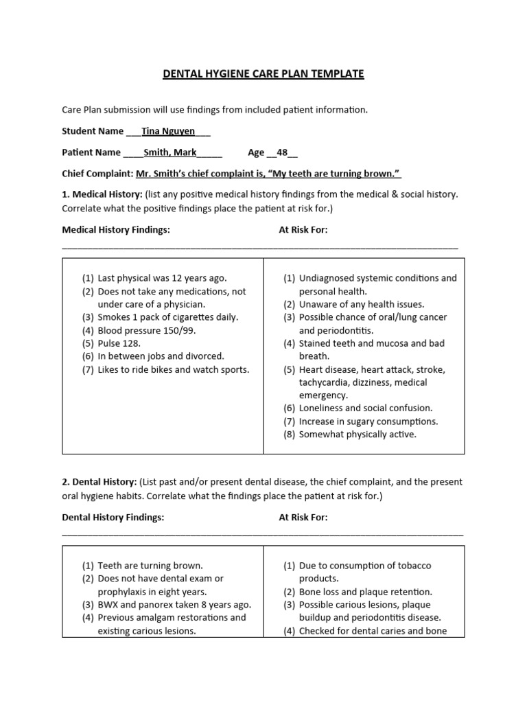 Dental Hygiene Care Plan Tina Nguyen | PDF | Periodontology | Oral Hygiene