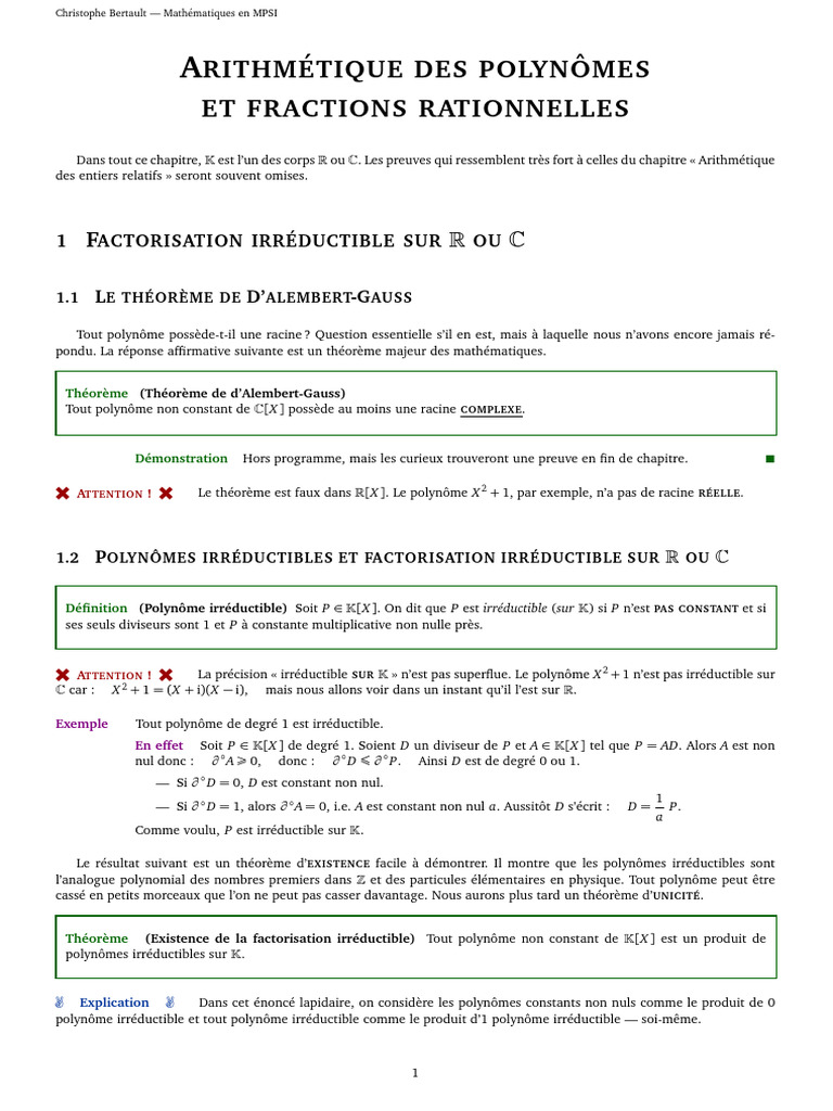 Arithmétique des polynômes et factorisation | PDF | Zéro d'une fonction ...