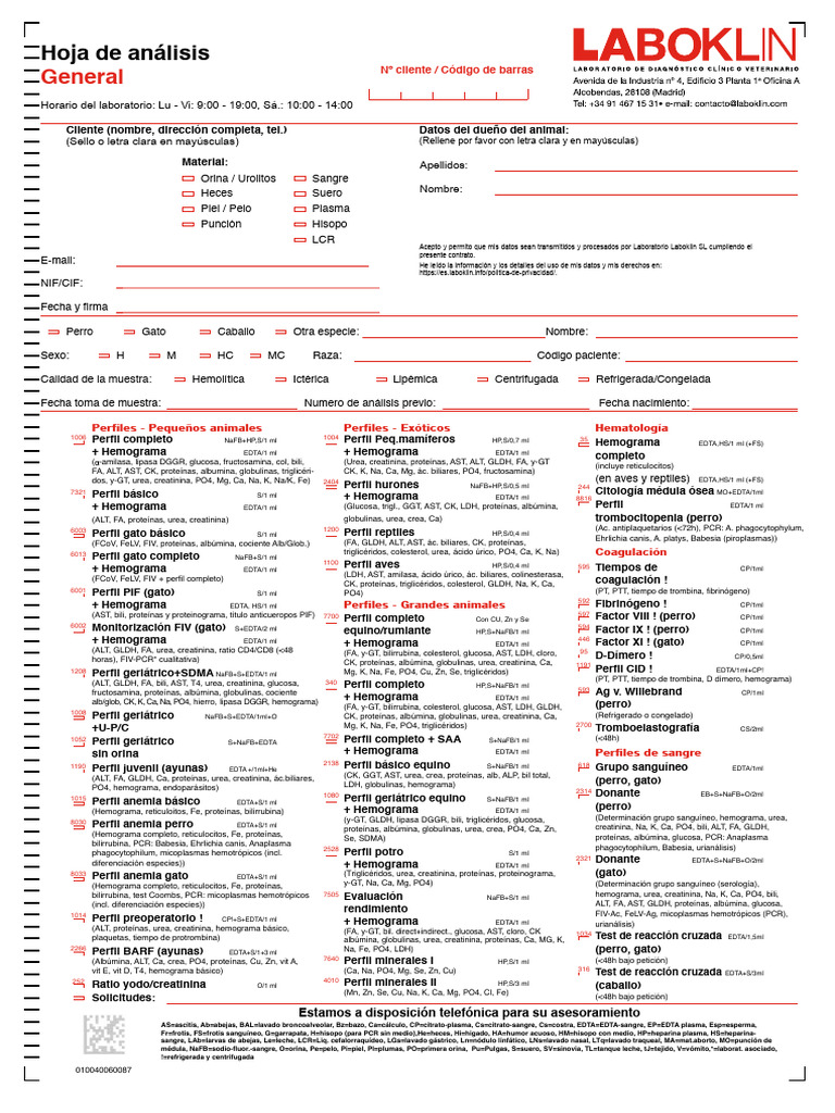 Análisis de muestras en Laboklin | PDF | Anatomia animal ...