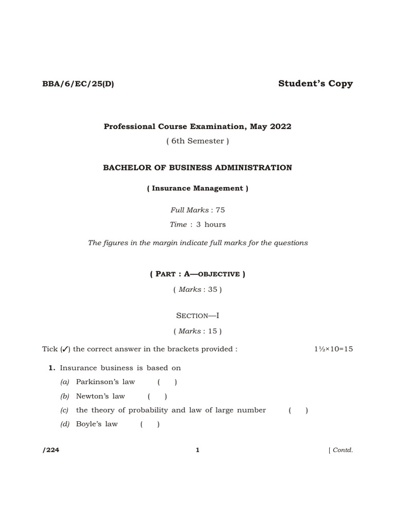 BBA Insurance Management 2022 | PDF | Insurance | Life Insurance