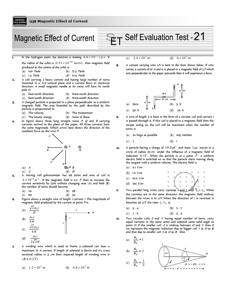 Magnetic Effect of Current Quiz | PDF | Magnetic Field | Electric Current