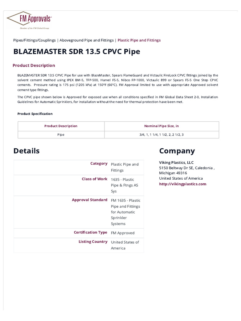 FM Approvals Approval Guide 1635 Blazemaster CPVC PDF Pipe