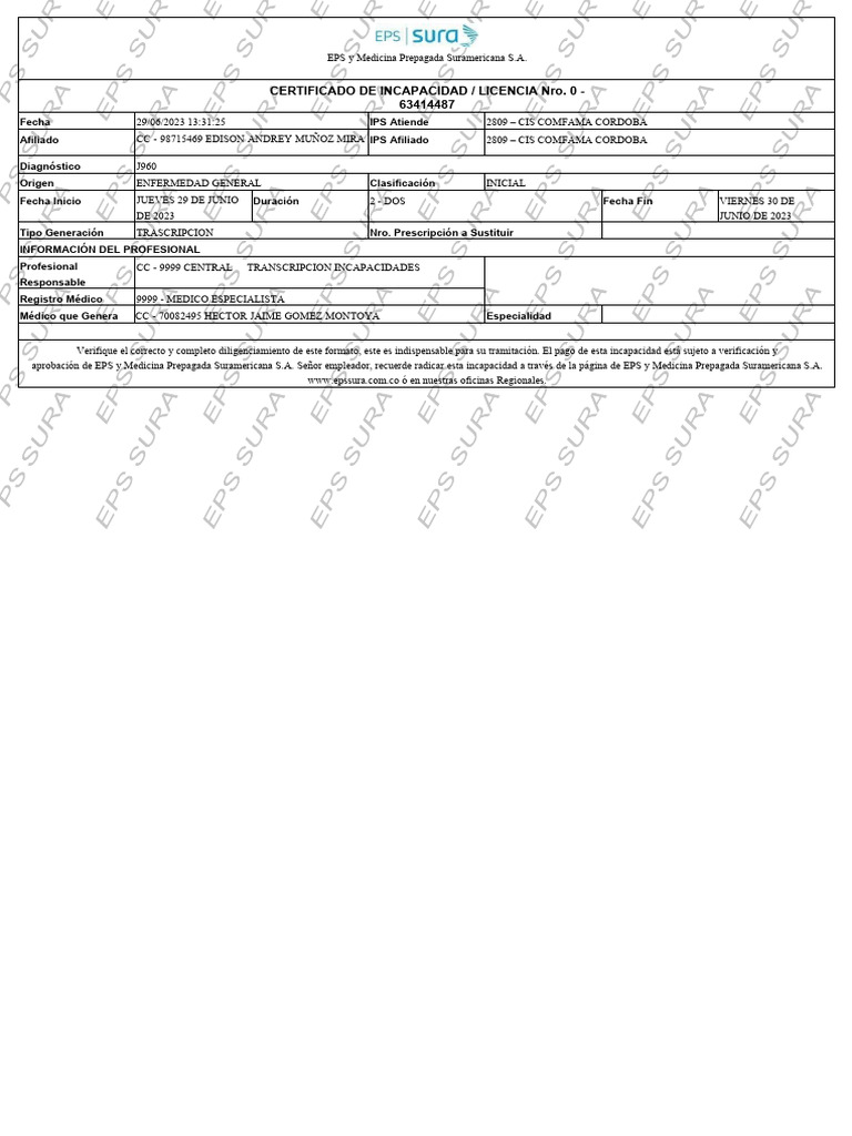 Certificado de Incapacidad | PDF