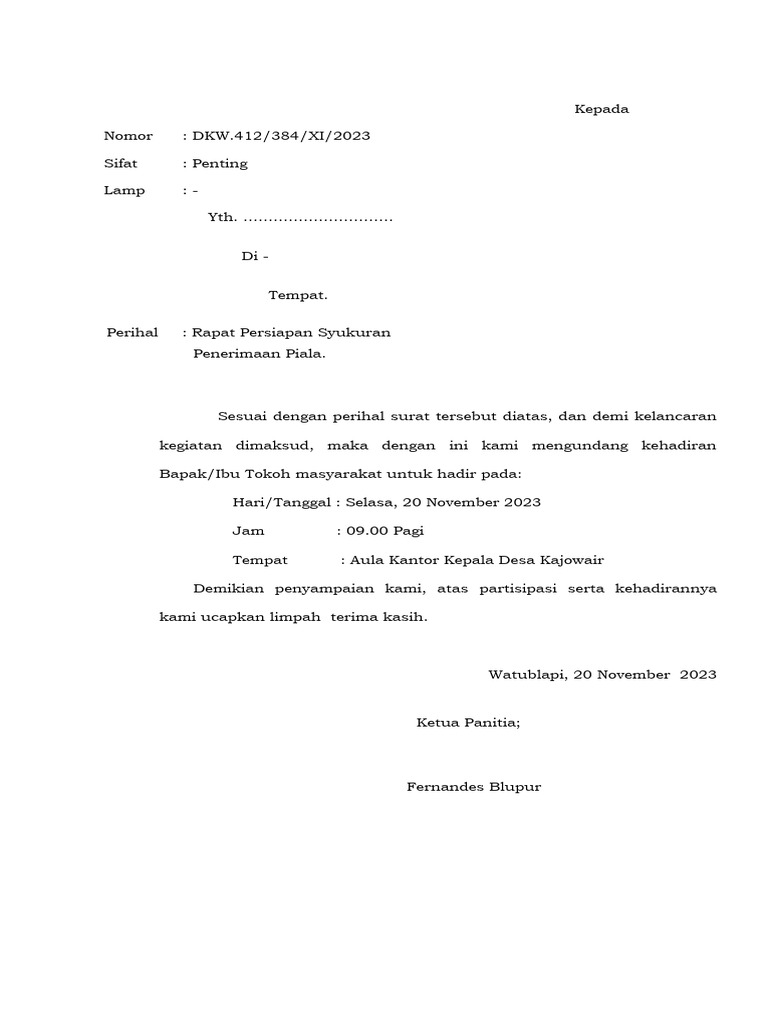 SURAT Undangan Rapat Baru | PDF