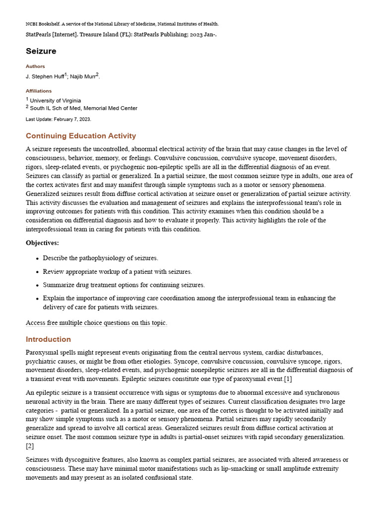 Seizure NCBI PDF Epilepsy Benzodiazepine