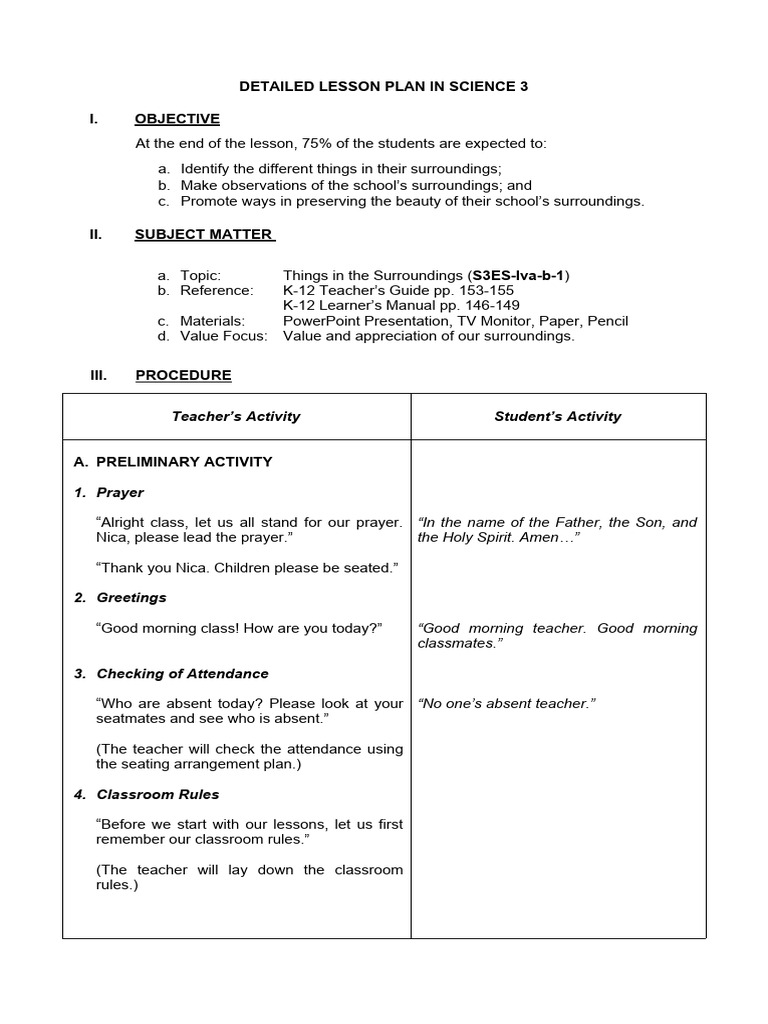 Grade 3 Lesson Plan Surroundings Pdf Reuse Teachers