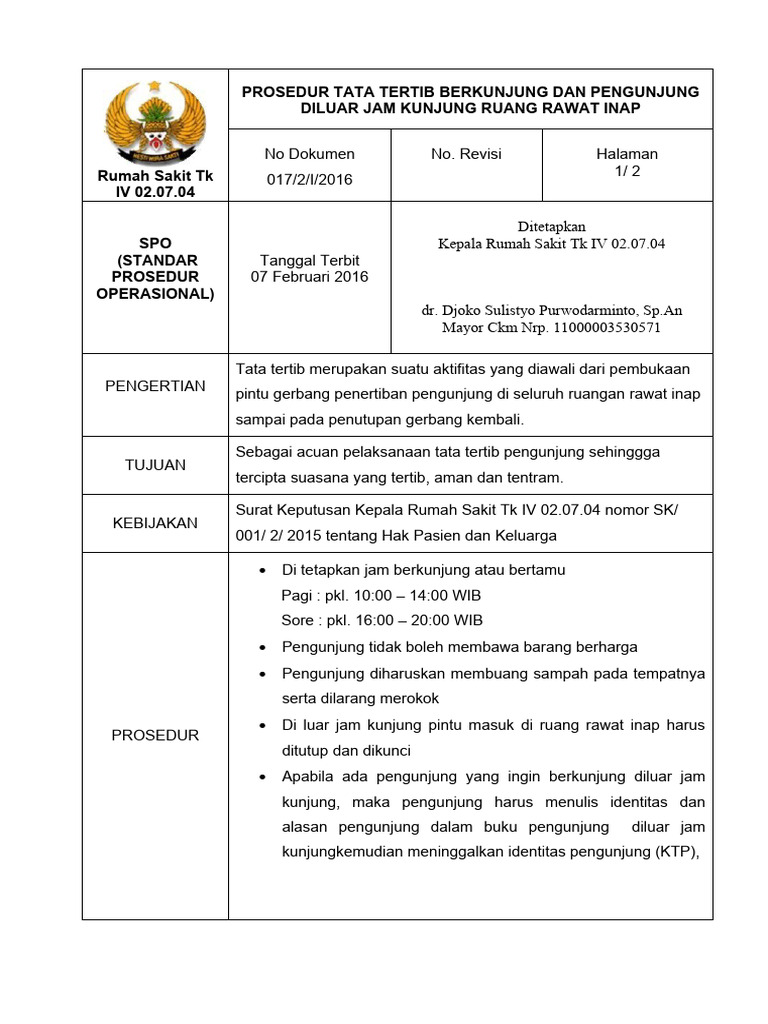 Sop Tata Tertib Pengunjung Di Ranap | PDF | Sains & Matematika