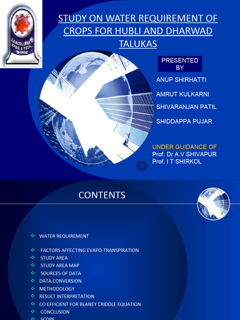 Water Requirement Analysis Hubli and Dharwad CROPS | PDF ...