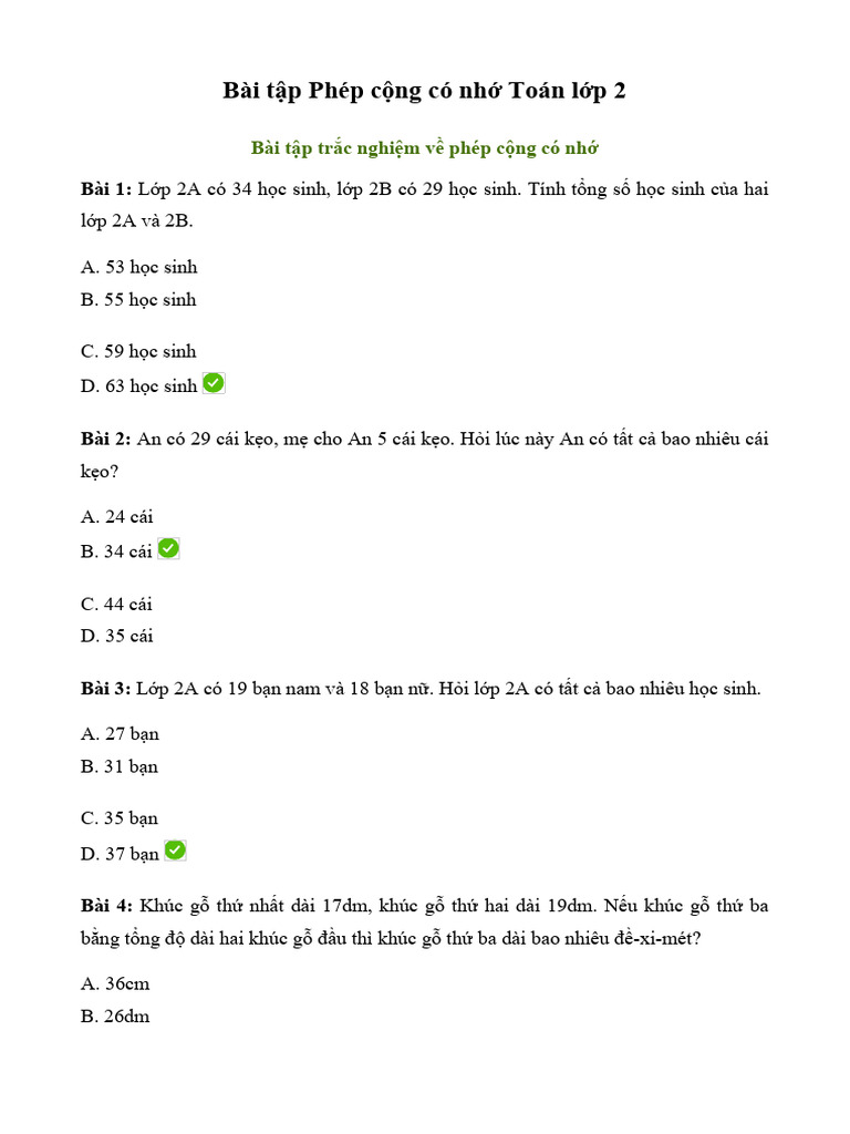 Bai tap toan lop 2 phep cong co nho pdf